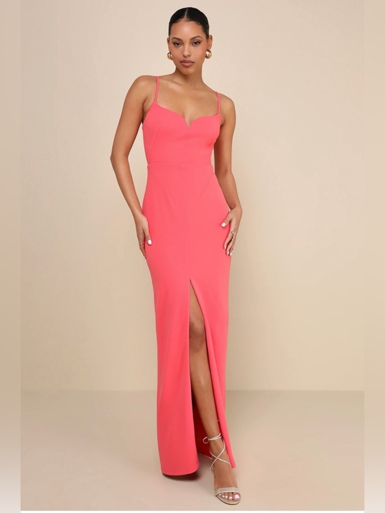 Lulus Dresses & Skirts - NWT Lulus Coral Pink Spaghetti Strap With Slit Evening Gown Small